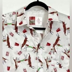 Deer Pong Christmas Buttonup Bucks playing beer pong. Dormparty Uglysweater XL